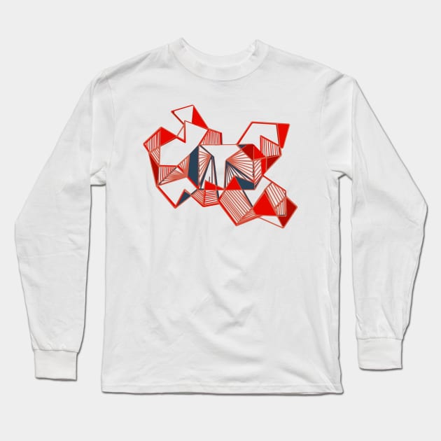 Red geo abstract paint lines Long Sleeve T-Shirt by carolsalazar